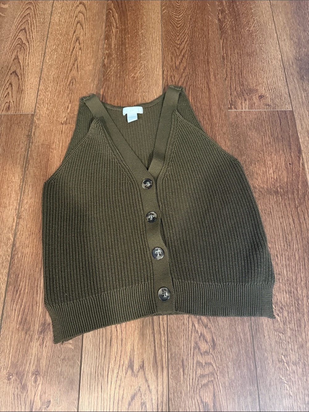 H&M Olive Green Ribbed Button-Front Knit Vest